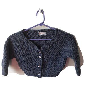 Handknit blue cardigan sweater balloon buttons unisex baby outdoors size 18m-2T